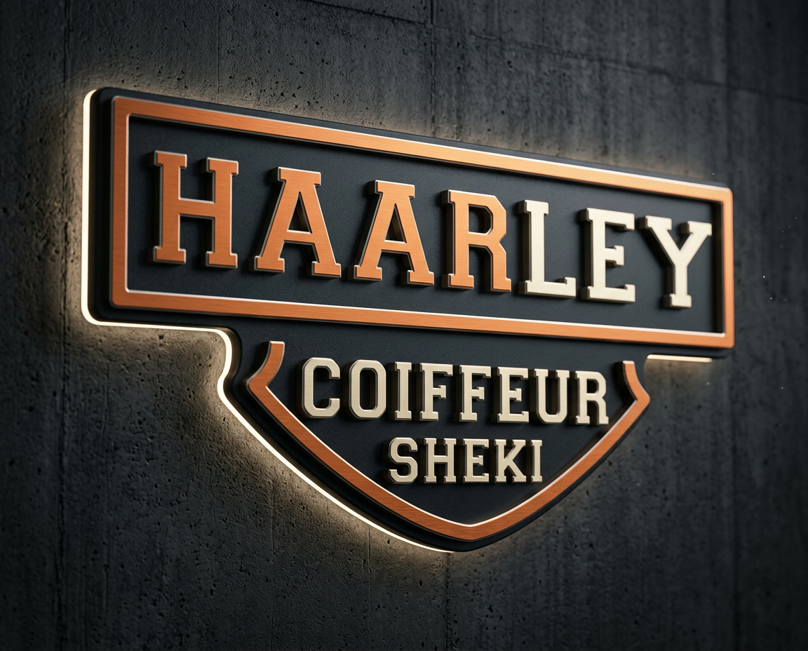 Haarley Coiffeur Sheki Logo als beleuchtetes Schild